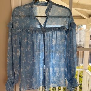 Zara Baby Blue Floral Blouse